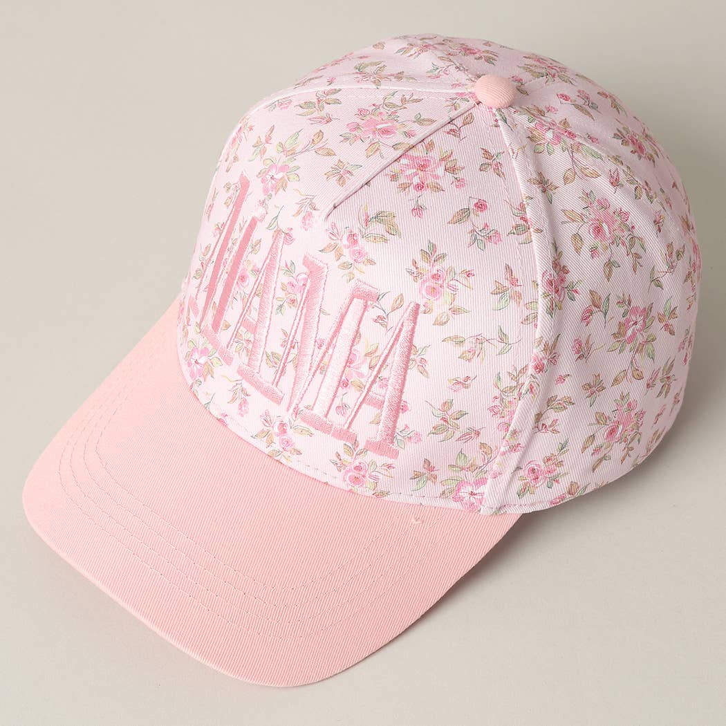MAMA Embroidered Flower PatternTrucker Hat: WHITE/BEIGE / ONE SIZE