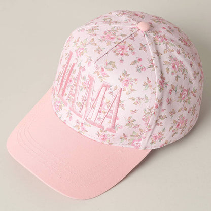 MAMA Embroidered Flower PatternTrucker Hat: WHITE/BEIGE / ONE SIZE