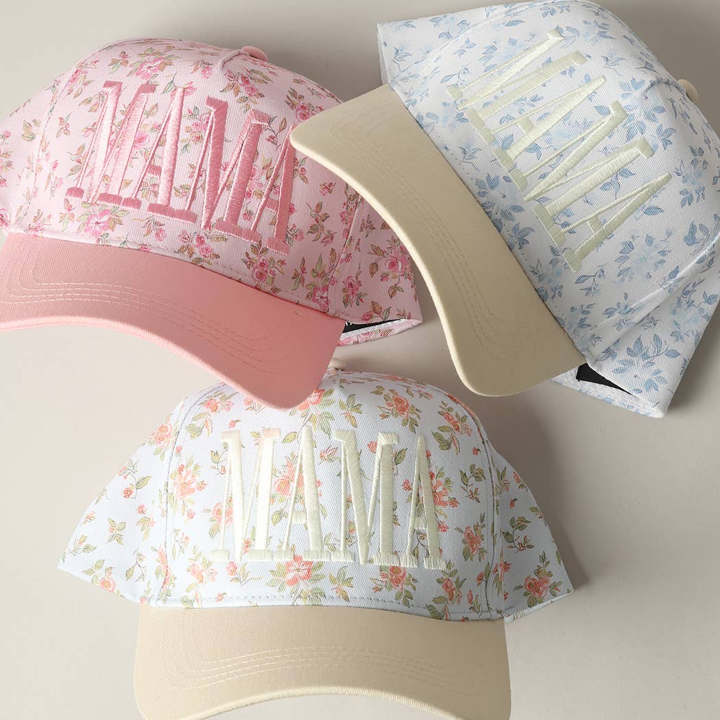 MAMA Embroidered Flower PatternTrucker Hat: WHITE/BEIGE / ONE SIZE