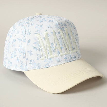 MAMA Embroidered Flower PatternTrucker Hat: WHITE/BEIGE / ONE SIZE