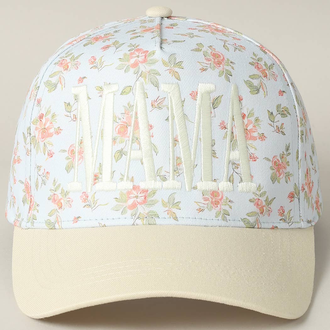MAMA Embroidered Flower PatternTrucker Hat: WHITE/BEIGE / ONE SIZE
