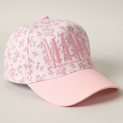 MAMA Embroidered Flower PatternTrucker Hat: WHITE/BEIGE / ONE SIZE