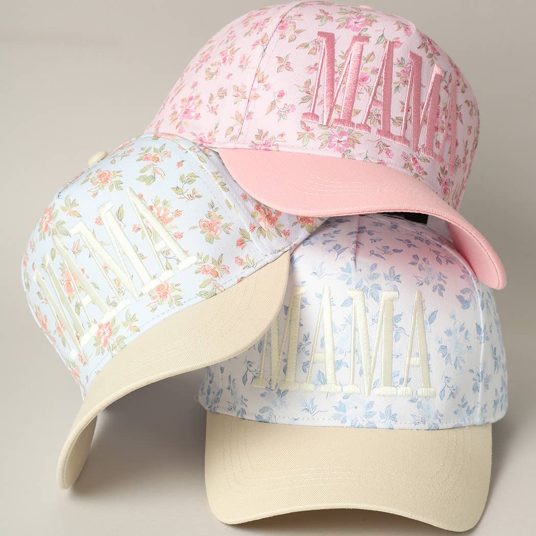 MAMA Embroidered Flower PatternTrucker Hat: WHITE/BEIGE / ONE SIZE