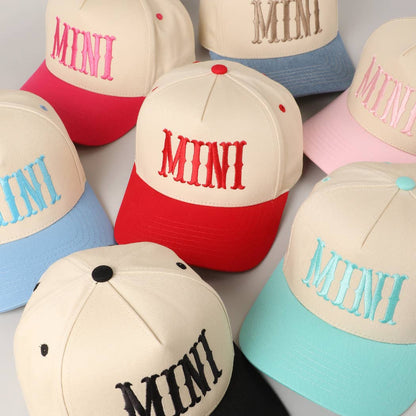 MINI Lettering Embroidery Two-Tone Baseball Cap For Kids: LT PINK / ONE SIZE