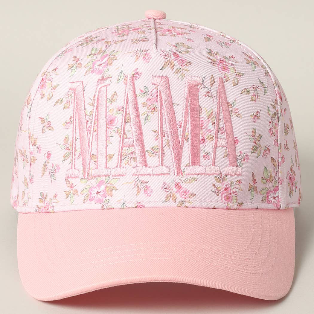 MAMA Embroidered Flower PatternTrucker Hat: WHITE/BEIGE / ONE SIZE