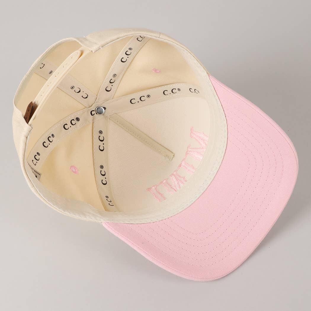 MINI Lettering Embroidery Two-Tone Baseball Cap For Kids: LT PINK / ONE SIZE