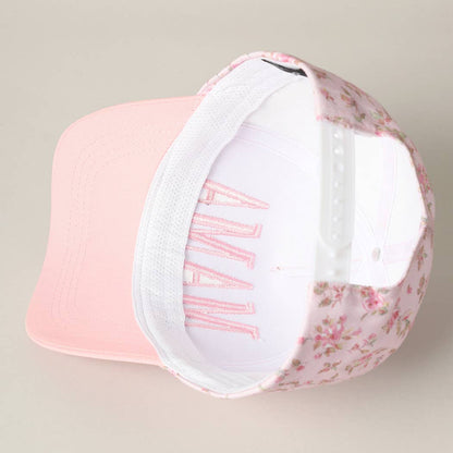 MAMA Embroidered Flower PatternTrucker Hat: WHITE/BEIGE / ONE SIZE