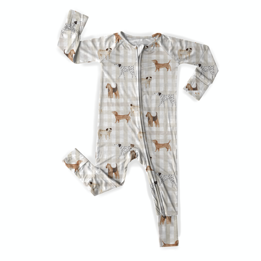 Checkered Dogs Bamboo Zipper Romper
