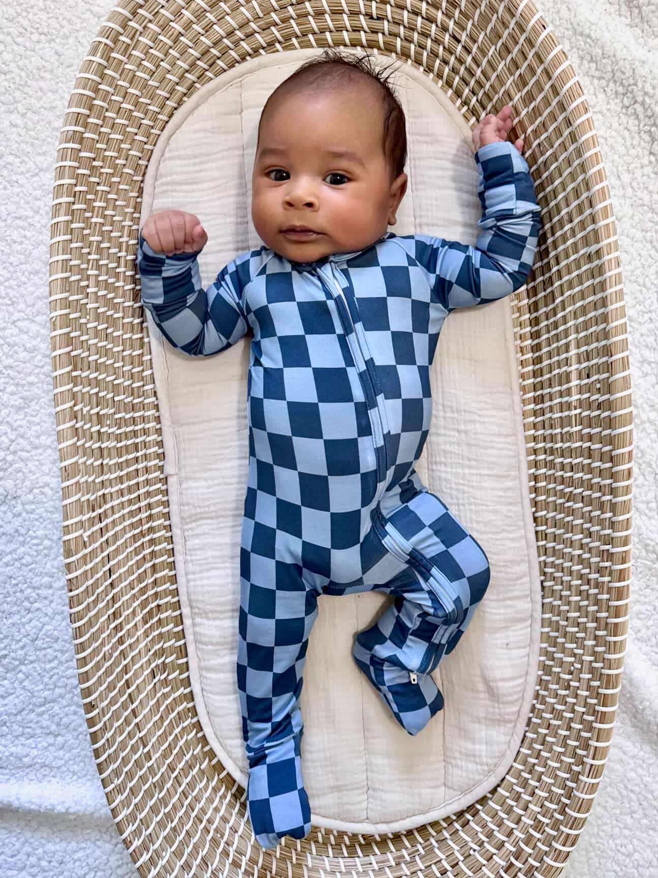 Blue Checker Bamboo Zipper Romper