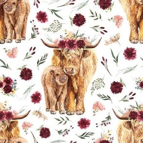 Maroon Highland Cow & Floral