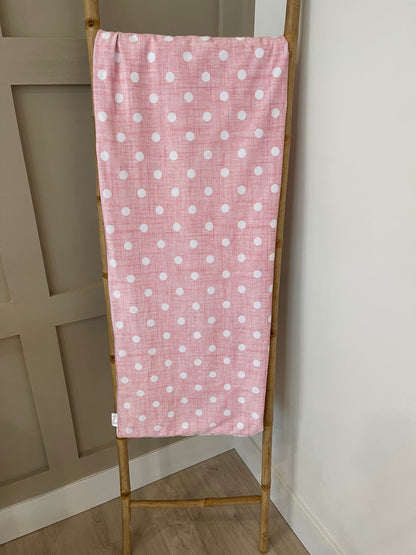 Pink Linen Polka Dots