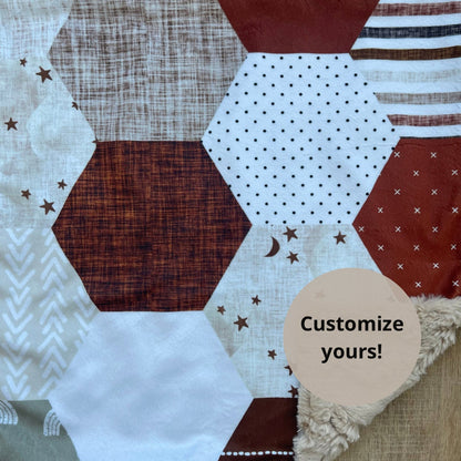 Rust, Sage, and Cream Hex Baby Blanket